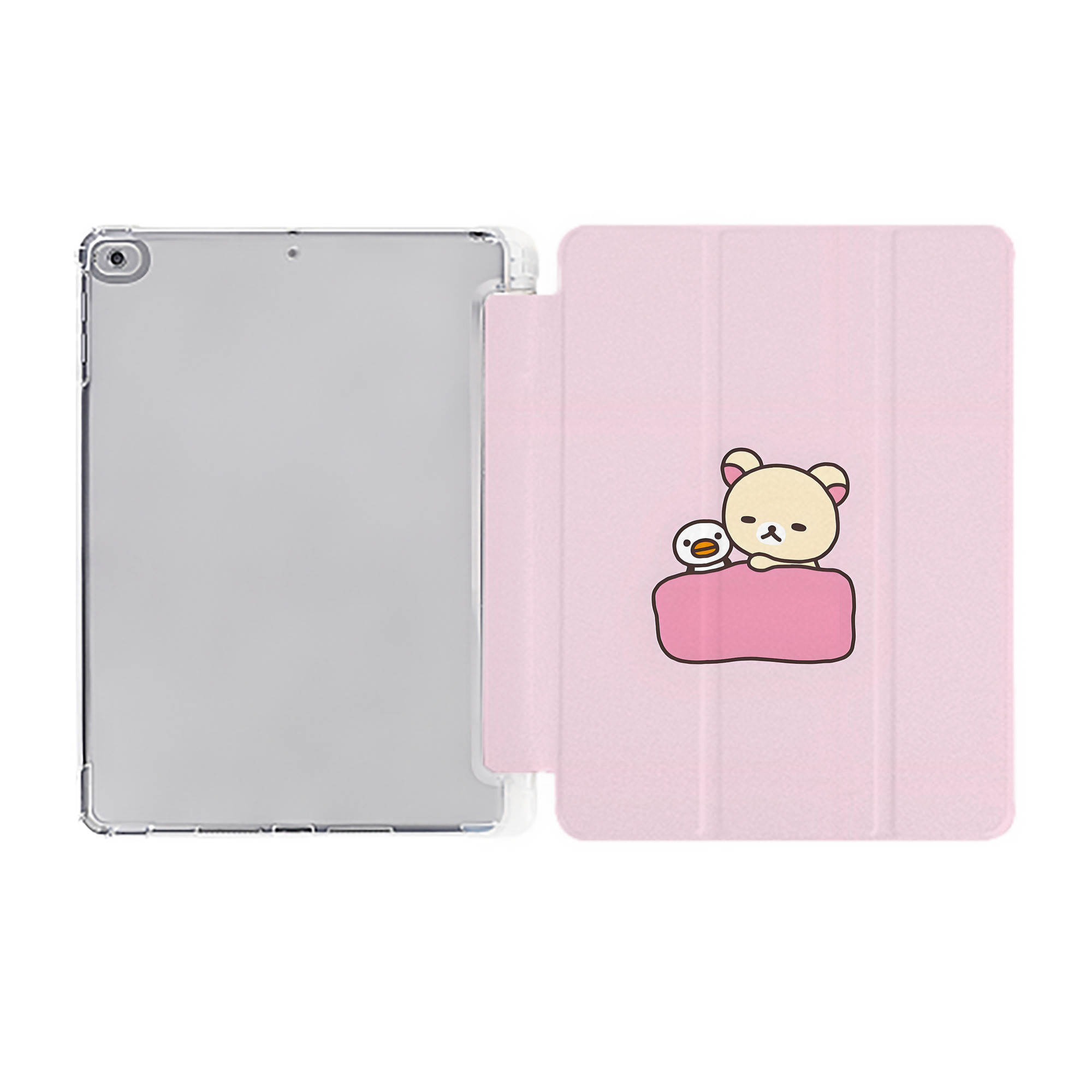 （画像用） リラックマ リラックマ キイロイトリ Rilakkuma Korilakkuma Kiiroitori IPad ケース ペン収納付き 三つ折りスタンド PUレザー×シリコン 対応機種9.5/10.5/10.9インチ
